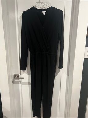 Daily Ritual Black Long-Sleeve Wrap-Front Jumpsuit